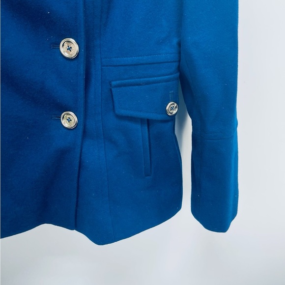 Michael Kors Wool Blend Double Breasted Pea Coat Women's Gold Button Blue Size L - Picture 3 of 13